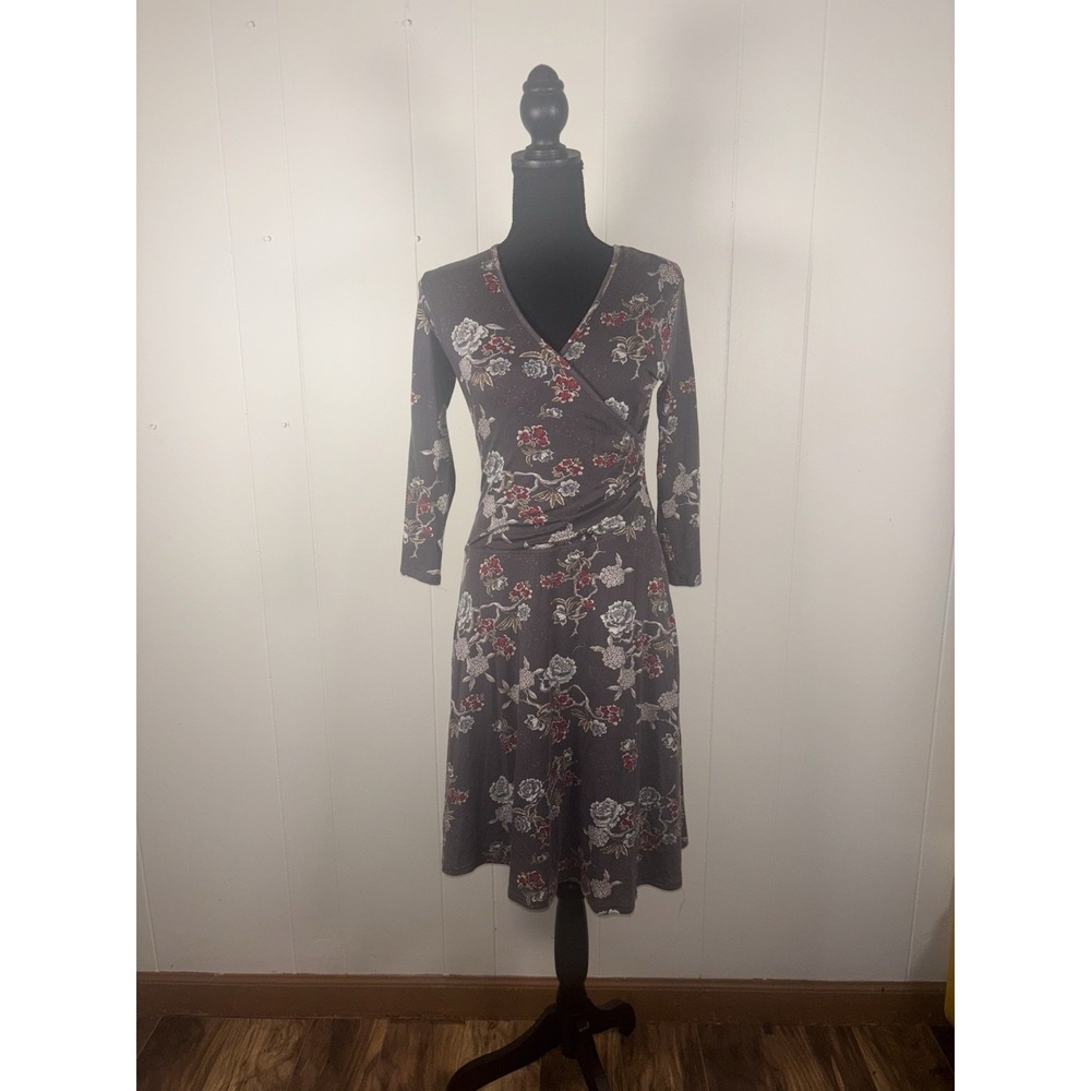 Garnet Hill Brianna Wrap Dress S Floral‎ Knit Tencel Lined